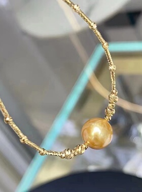 天卉转运珠日落金系列南洋金珠手链天然海水珍珠18k金手圈海水珠