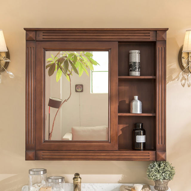 American Bathroom Cabinet Mirror Cabinet Wall Mounted Distressed Solid Wood Bathroom Toilet Mirror Oak Storage Cabinet Wall Cabinet