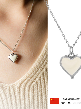 红白玫瑰双色珐琅爱心纯银银项链