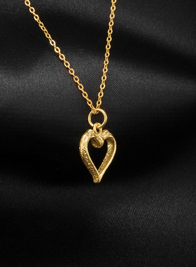 双肋骨桃心纯银银包金金锁骨链