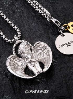 CABO情侣嘻哈钛钢致爱天使项链