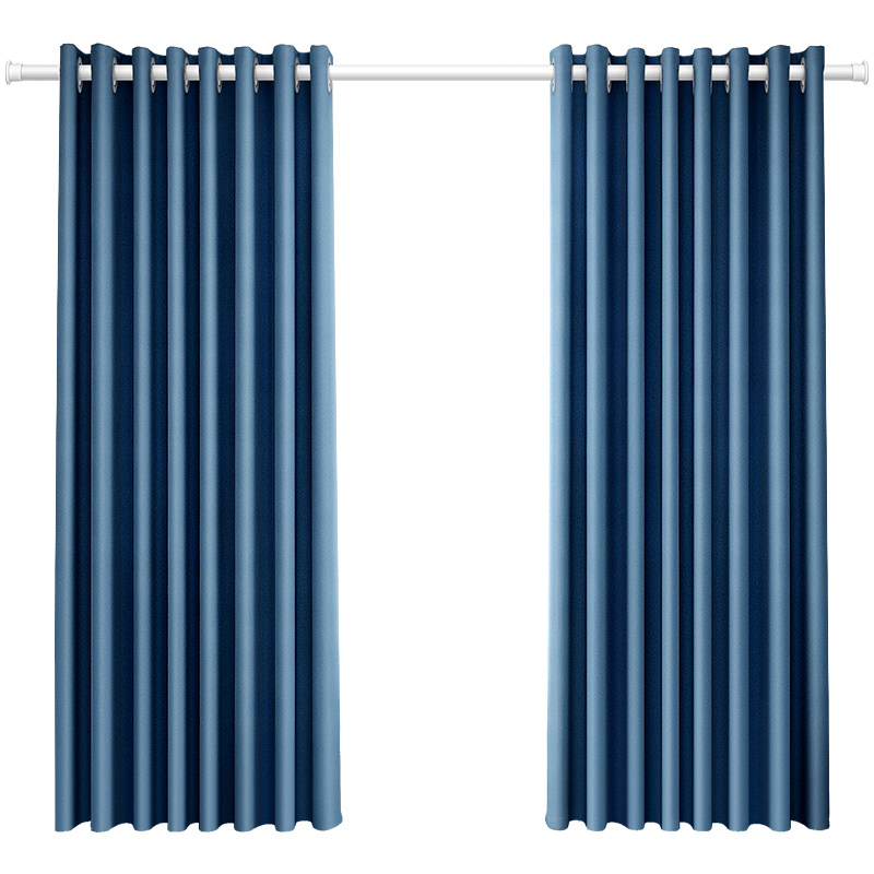 窗帘打孔安装伸缩杆一整套全棉麻布 未来式成品窗帘