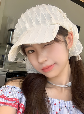韩版竖条纹花朵头巾帽子女春夏薄