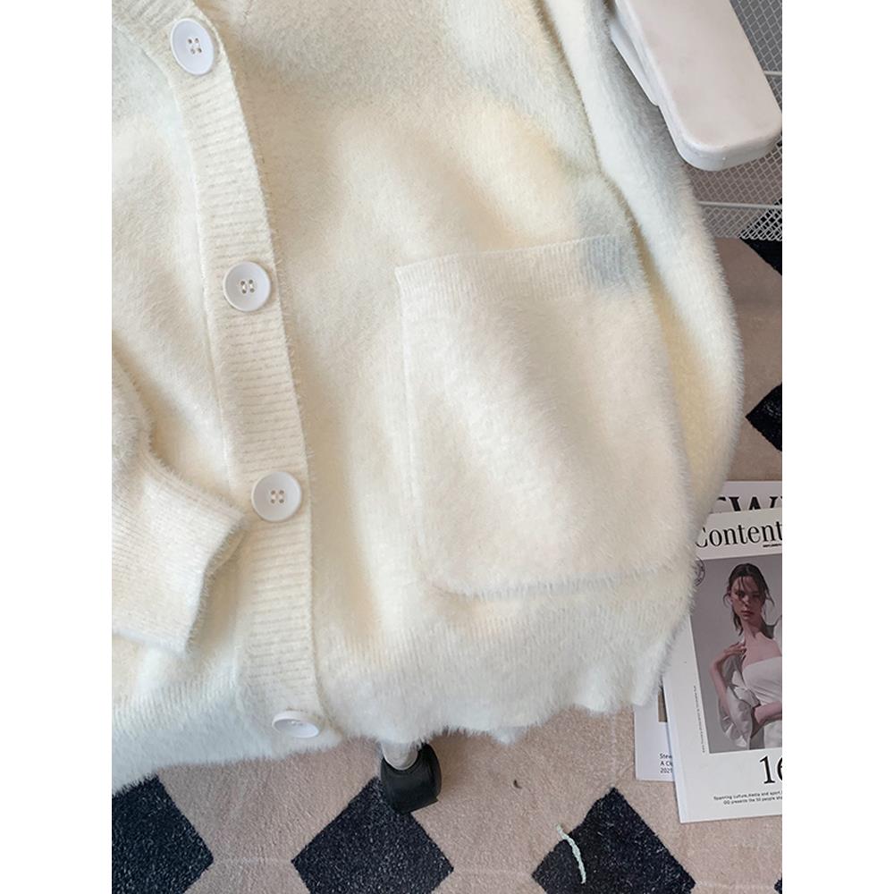 2025春季新款水貂绒针织开衫毛衣女学院风jk外套宽松慵懒风上衣女 - 图1