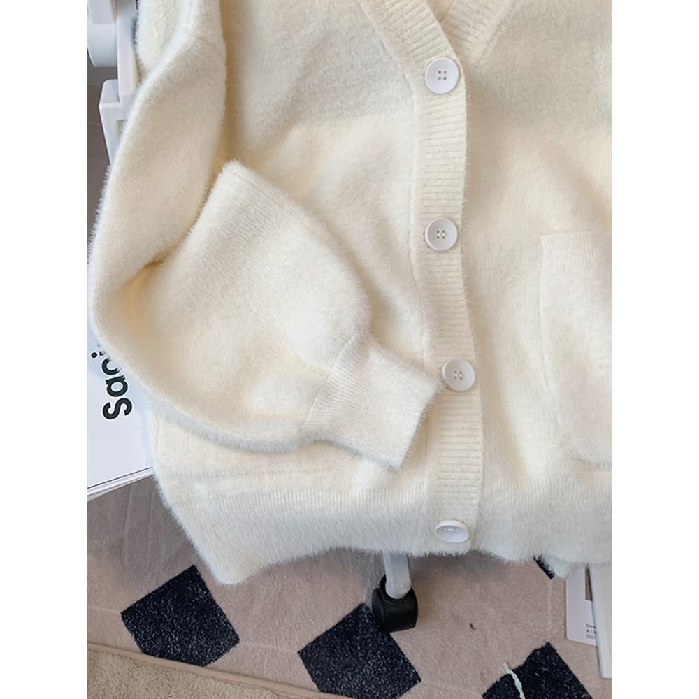 2025春季新款水貂绒针织开衫毛衣女学院风jk外套宽松慵懒风上衣女 - 图0