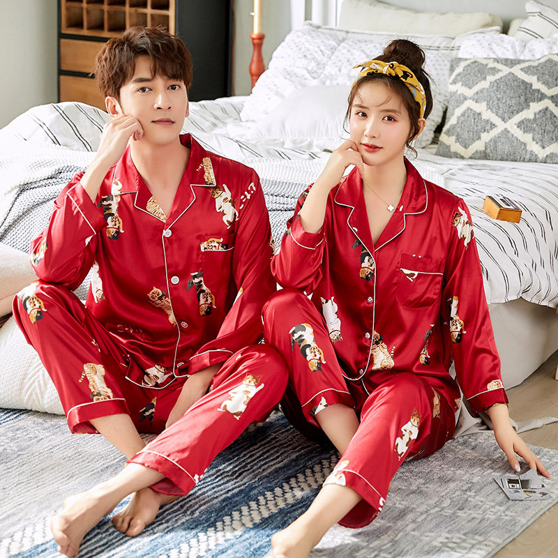 南极人情侣夏季冰丝仿真丝绸睡衣 南极人裤袜睡衣/家居服套装