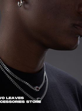 TWOLEAVES钛钢红色绿色宝石项链