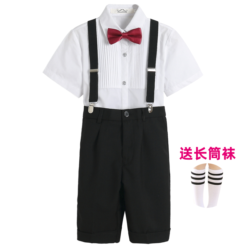 儿童学生大合唱演出礼服男童白衬衫背带裤男孩幼儿园毕业拍照服装