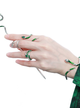 斯莱特林魔法指尖上S925纯银灵蛇戒指原创小众设计关节戒蛇院女孩