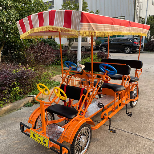 休闲马双排轮毂电动脚踏双人三人四人旅游观光自行车四轮摆渡车 - 图3