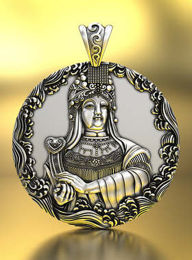 天后妈祖银牌刻字饰品项链男实心