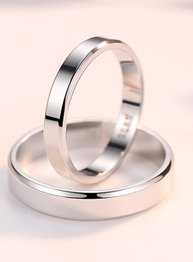 光面戒指素圈简约纯银情侣对戒