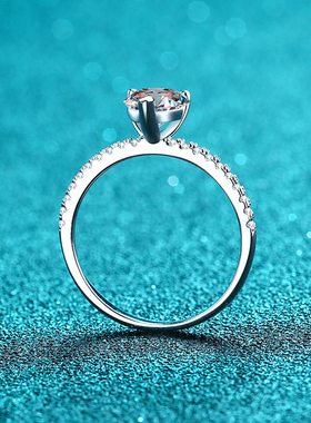 新款S925纯银莫桑钻戒指时尚简约求婚订婚心形莫桑石戒指饰品礼物