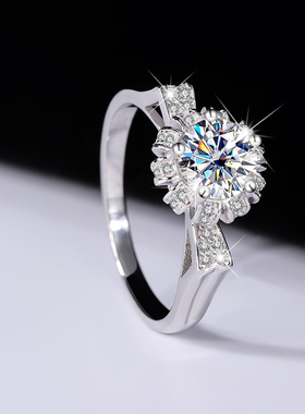 莫桑石猫耳手捧花情侣戒指对戒求婚结婚生日礼物送八心八箭钻戒