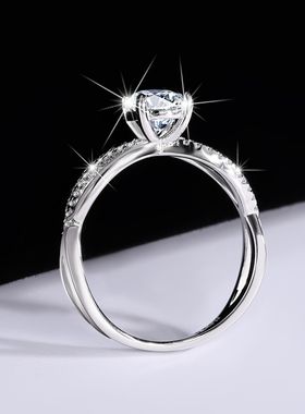 正品S925纯银镀铂金莫桑石女钻戒1克拉结婚真钻求婚戒指送女友