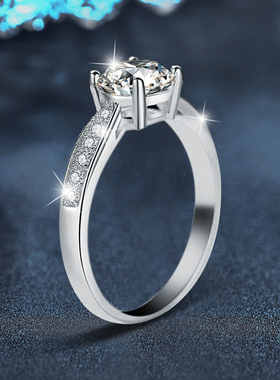 S925纯银戒指女轻奢高级经典四爪镶嵌莫桑石仿真钻戒结婚订婚饰品