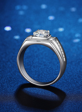 纯银戒指批发镀白金骑士男戒莫桑石一克拉潮霸气结婚珠宝一件代发