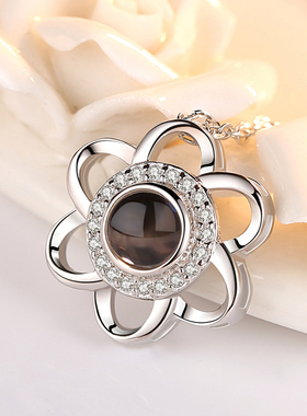 925纯银爱的项链记忆100种语言樱花吊坠七夕情人节项链抖音同款