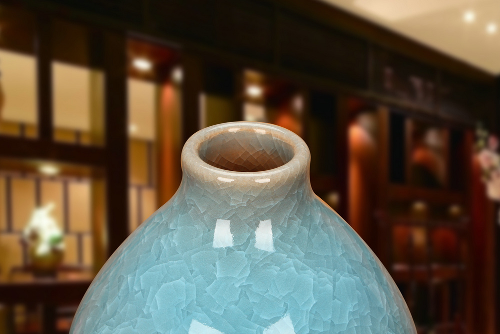 景德镇陶瓷器 高档仿古官窑蓝裂纹结晶釉花瓶 现代家居时尚摆件设 - 图0