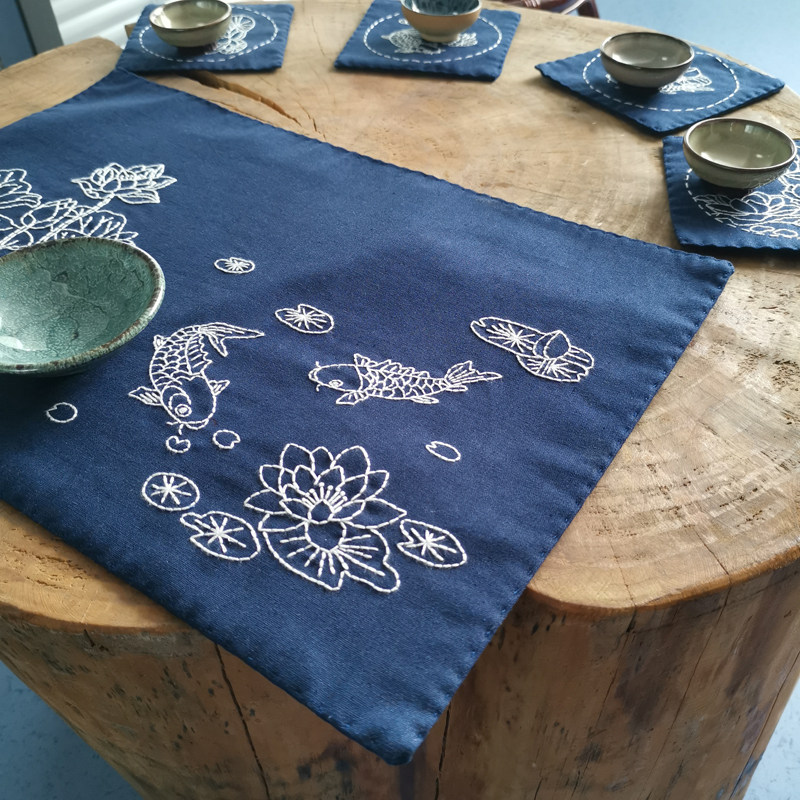 刺绣diy手工自绣初学材料包制作 茶席垫布艺棉麻隔热杯垫方形壶垫,淘宝优惠券,粉丝福利购,淘宝优惠卷