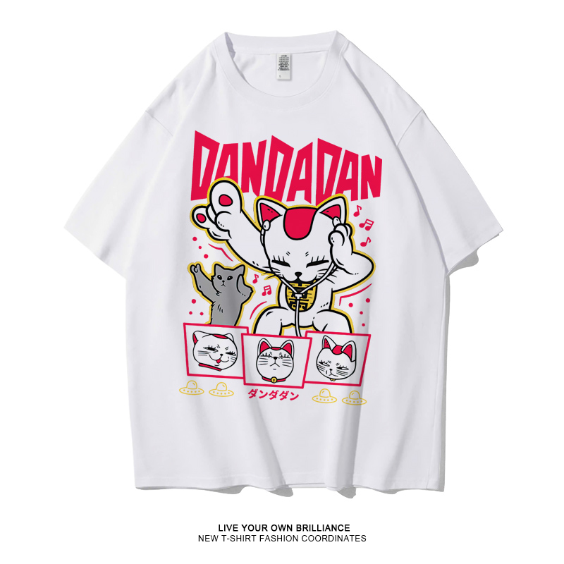 胆大党短袖T恤男dandadan招财猫二次元动漫周边纯棉宽松夏季半袖 - 图0