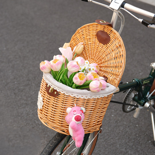 折叠自行车小布d5d7柳编车篮子菜筐前置篮带盖猪鼻置物筐国步配件