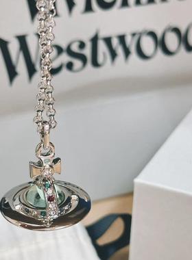 高版本中号土星项链10mm玻璃球飞碟星球吊坠四色可选