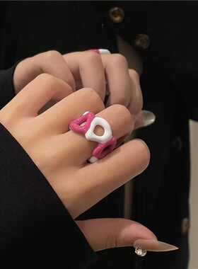 日韩新款双拼色开口戒指糖果色喷漆滴油ins风中指指环女指甲叠戴