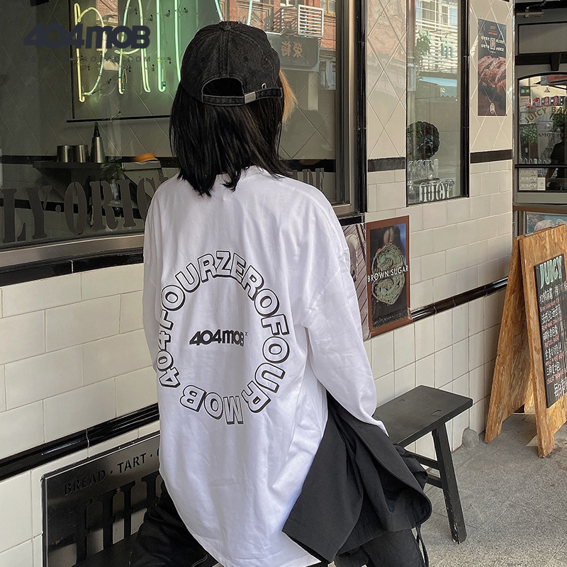 ins 恤男女嘻哈潮牌宽松重磅体恤上衣 T 字母印花长袖 logo 经典 404MOB ins 恤男女嘻哈潮牌宽松重磅体恤上衣 T 字母印花长袖 logo 经典 404MOB