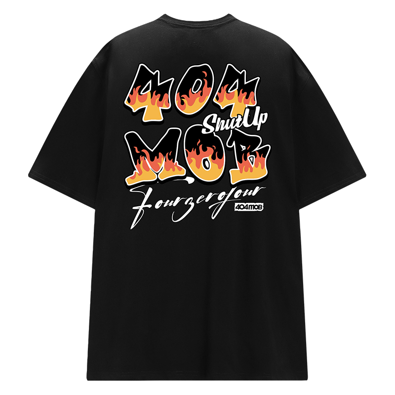 404MOB美式潮牌火焰logo印花短袖T恤女夏季新款宽松圆领半袖上衣 - 图3