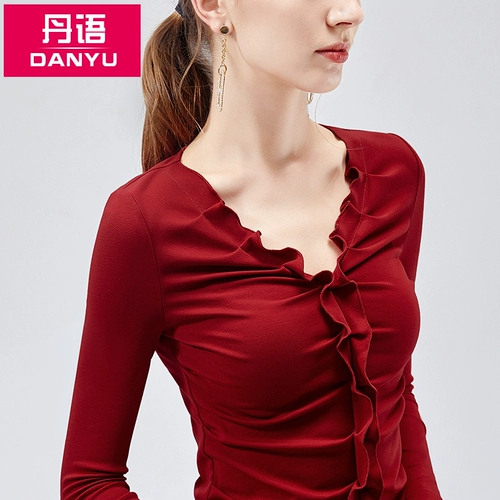 丹语 Футболка, сексуальный лонгслив, дизайнерский приталенный корсет, V-образный вырез, тренд сезона