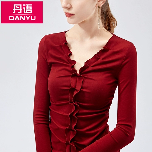 丹语 Футболка, сексуальный лонгслив, дизайнерский приталенный корсет, V-образный вырез, тренд сезона