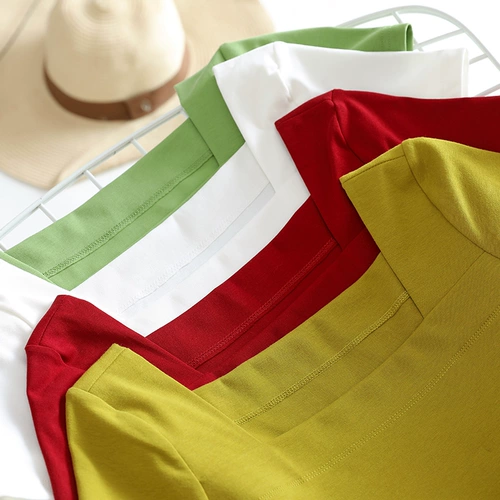 丹语 Летняя одежда, хлопковая ретро футболка с коротким рукавом, квадратный вырез, коллекция 2021, французский стиль