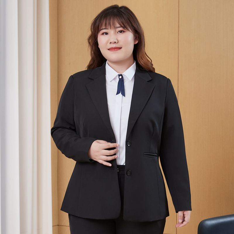 胖MM200斤西装外套女宽松中长款西服套装加肥加大码职业面试工作