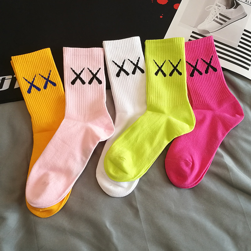 玫红色袜子女中筒袜春秋薄款透气韩国ins潮牌彩色高腰长筒袜男潮,淘宝优惠券,粉丝福利购,淘宝优惠卷