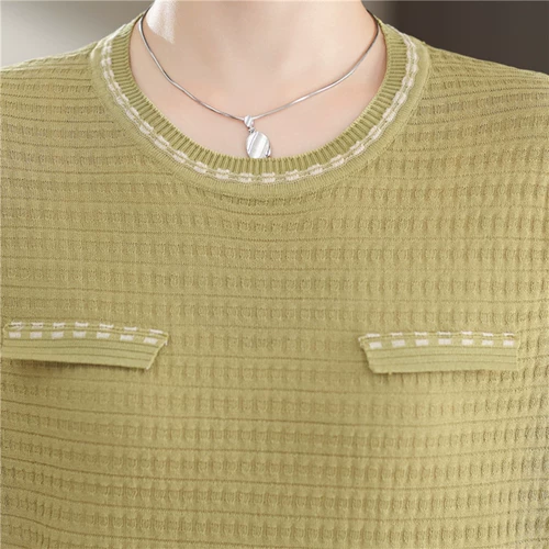 Шелковая летняя одежда для матери, трикотажная модная футболка, в западном стиле, свободный крой, для среднего возраста, круглый воротник