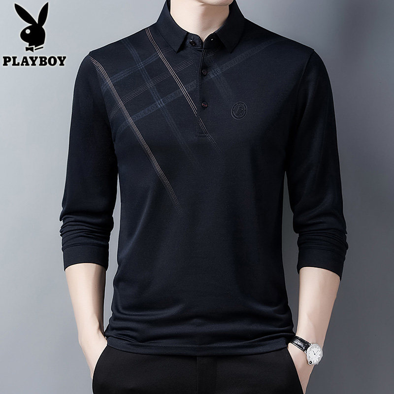 花花公子长袖男中年商务休闲打底衫 playboy辉腾T恤