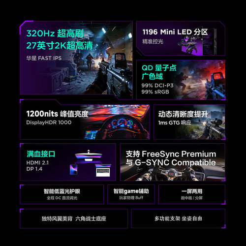 TCL雷鸟Q7APro征服者II代27英寸2K320Hz DC调光MiniLED电竞显示器 - 图0