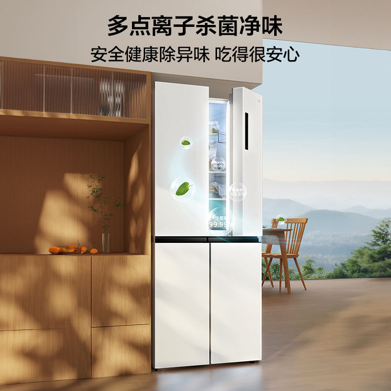 TCL 409升十字对开四开门一级变频杀菌除味白色风冷家用电冰箱