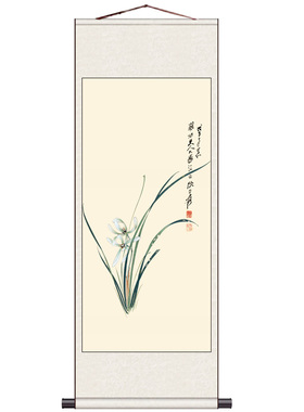 丝绸卷轴画花鸟画吉祥玄关装饰画客厅挂画红梅报春招财家居字画