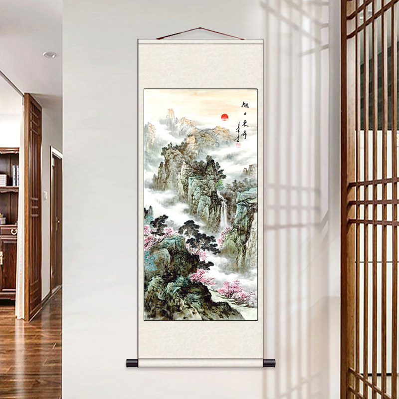 风水招财挂画茶楼装饰画高山流水客厅挂画旭日东升玄关字画办公室,淘宝优惠券,粉丝福利购,淘宝优惠卷