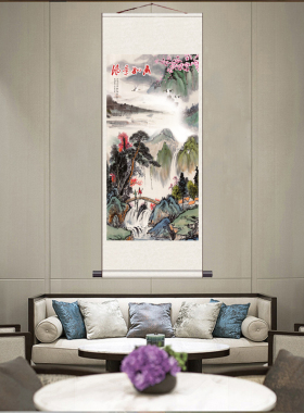 丝绸挂画招财画玄关字画宣纸家居装饰画聚宝盆绢布山水画国画定制