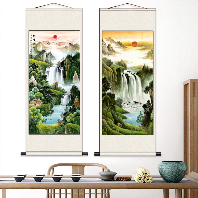 风水招财挂画茶楼装饰画高山流水客厅挂画旭日东升玄关字画办公室,淘宝优惠券,粉丝福利购,淘宝优惠卷