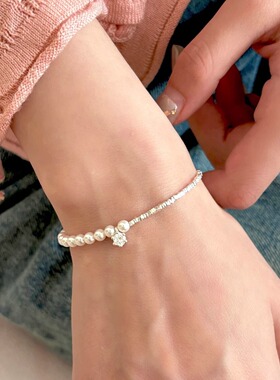 新款不规格碎银子锆石闪钻珍珠手链女款轻奢小众精致手串学生手饰