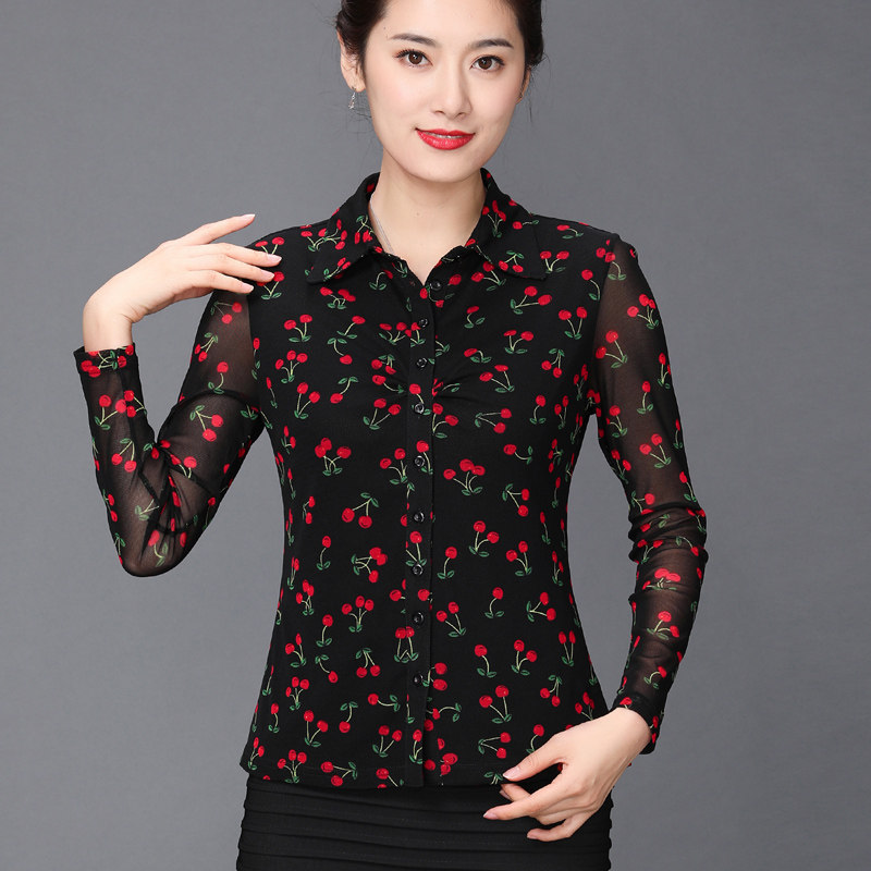 樱桃碎花复古港味长袖2020秋季衬衫 摩登猫衬衫
