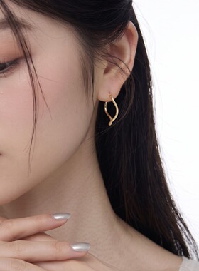 轻奢小众波浪金色素圈耳钉女款
