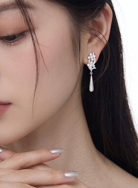bali设计师花朵珍珠流苏耳钉