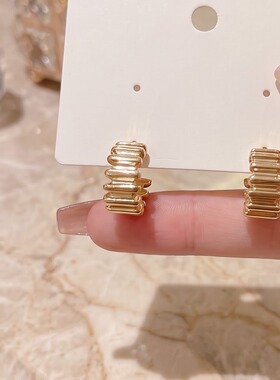 轻奢金色几何条纹耳钉女小众设计
