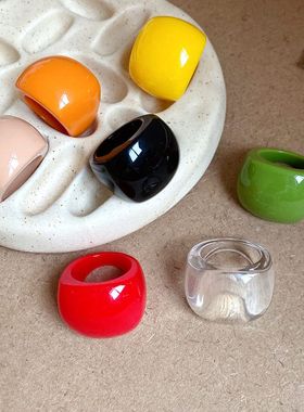 韩系简约方形树脂戒指ins风百搭气质食指戒小众高级感个性手饰女