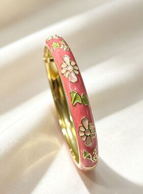 老北京景泰蓝手镯故宫手镯老旅游纪念品珐琅彩细碎花女镯子小清新